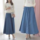 Band-waist Long Denim Skirt