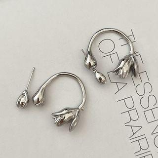 Flower Alloy Open Hoop Earring 1 Pair - Silver - One Size