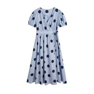 V-neck Dot Short Sleeve Dress