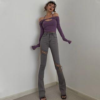 Tie-details Boot-cut Jeans