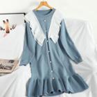 Ruffled Puff-sleeve Midi Knit Dress
