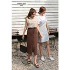 Belted H-line Long Skirt Brown - One Size