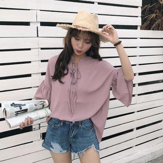 Plain Ruffle Drawstring Oversize Blouse