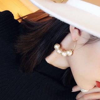 Faux Pearl Half Hoop Earring 1 Pair - Gold - One Size