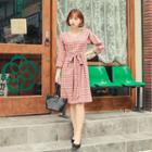 Tie-waist Checked Slit-side Dress