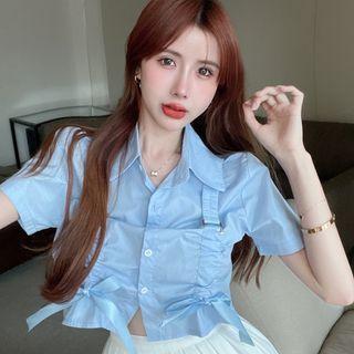 Short-sleeve Drawstring Bow Top