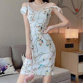 Cold-shoulder Patterned A-line Dress