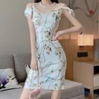 Cold-shoulder Patterned A-line Dress