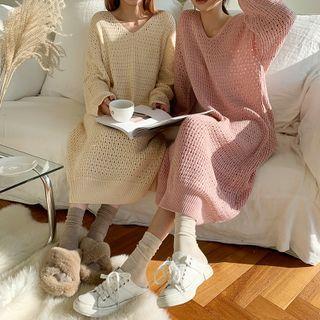 V-neck Pointelle-knit Dress