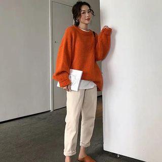 Set: Plain Sweater + Straight-cut Pants