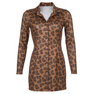 Long-sleeve Paisley Print Mini Sheath Dress