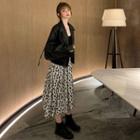 Faux Leather Baseball Jacket / Strappy Midi Dress