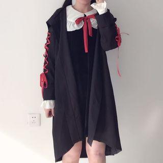 Lace Up Detail Hooded Long Jacket