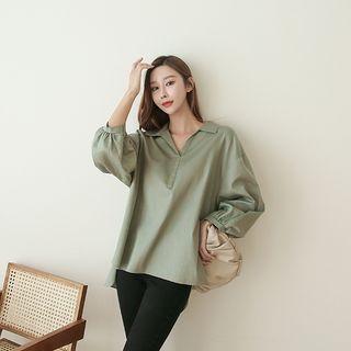 Half-placket Bishop-sleeve Shirt