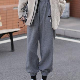 Gather-hem Lettering Embroidered Sweatpants