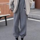 Gather-hem Lettering Embroidered Sweatpants