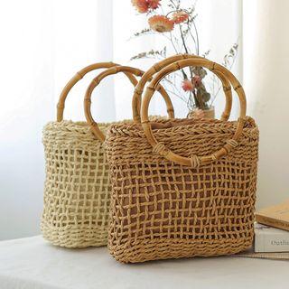 Wooden Rattan Shoulder Bag