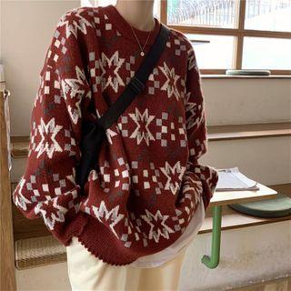 Plaid Flower Print Sweater