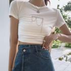 Letter Embroidered Chain Strap Short-sleeve Cropped T-shirt