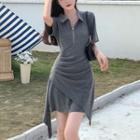 Short-sleeve Zip Mini Polo Shirt Dress