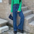 Mid Rise Sashed Wide Leg Jeans