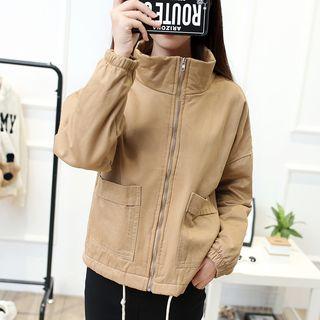 Fleece-lined Drawstring Zip Jacket