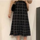 Plaid Midi A-line Knit Skirt Skirt - Plaid - One Size