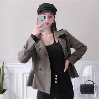 Double-breasted Faux-suede Jacket With Belt