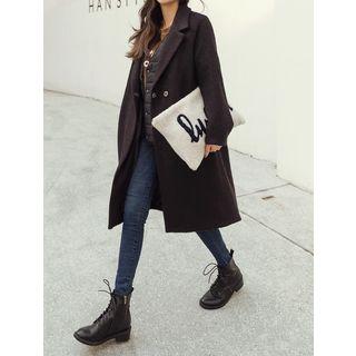Plus Size Snap-button Wool Blend Coat