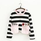 Embroidered Pocket Striped Long-sleeve T-shirt