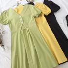 Cut-out V-neck Short-sleeve A-line Dress