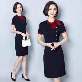 Tie-neck Mini A-line Dress