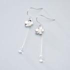 925 Sterling Silver Flower Faux Pearl Dangle Earring 1 Pair - As Shown In Figure - One Size