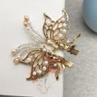 Retro Faux Pearl Butterfly Hair Clip 1 Pair - L38 - One Size