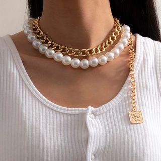 Faux Pearl Layered Alloy Choker
