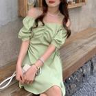 Cold-shoulder Shirred Drawstring A-line Dress