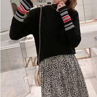 Striped Panel Mock-neck Knit Top