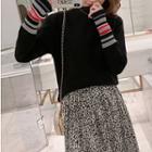 Striped Panel Mock-neck Knit Top