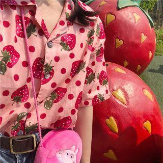 Short-sleeve Strawberry Print Shirt Strawberry Print - Pink - One Size