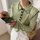 Long-sleeve Contrast Trim Collar Knit Top