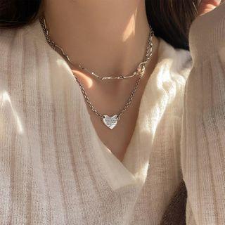 Heart Pendant 925 Sterling Silver Layered Necklace