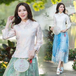 Jacquard 3/4 Sleeve Cheongsam Top
