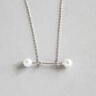 925 Sterling Silver Faux Pearl Bar Pendant Necklace 925 Silver - Platinum - One Size