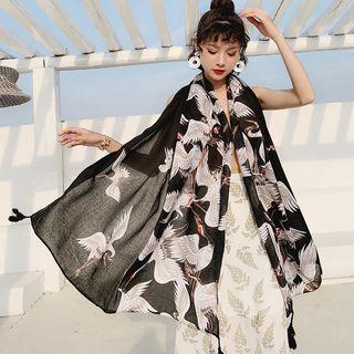 Crane Print Shawl As Shown In Figure - One Size