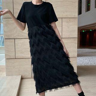Short-sleeve Fringe Midi Dress