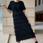 Short-sleeve Fringe Midi Dress