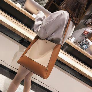 Faux-leather Clolor Block Shoulder Bag