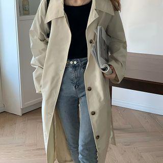 Plain Single-breasted Trench Coat Almond - One Size