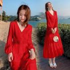 Long-sleeve V-neck Maxi Sundress