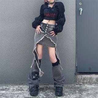 Set: Denim Mini A-line Skirt + Irregular Skirt + Leg Warmer